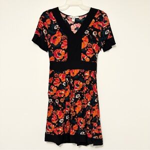 Ella Moon Floral Peony Dress Black Red and Orange Women's Size Small
